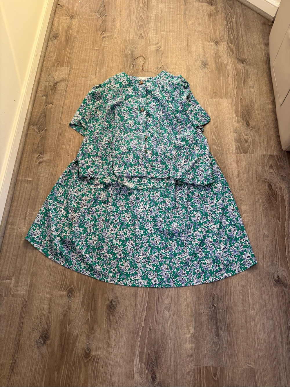 Leslie Fay Green and White Floral Two-Piece Dress Set